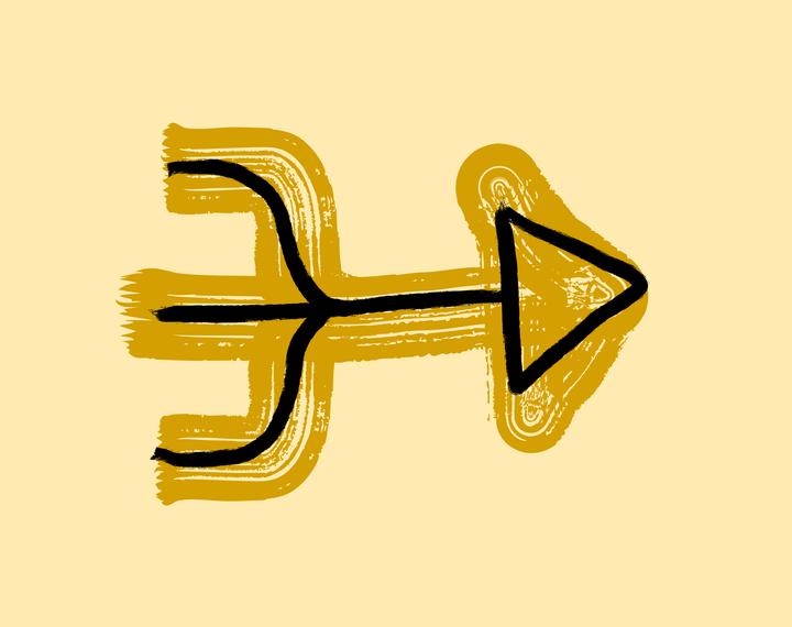 Illustrasjon av tre linjer som møtes og blir til en pil